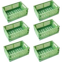 6 Caisse Pliable Plastique, Empilable Cagettes Avec Poignée - Panier Rangement pour Chambre à Coucher, Bureau, Cuisine (Vert, 25×16×10cm)