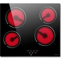 NOXTON Plaque Vitrocéramique 4 Feux Encastrable, 6000W, Table de Cuisson 4 foyers en Céramique, L59 x P52 cm, 9 Niveaux de Puissance, Verrouillage de sécurité pour enfants