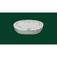 Waschbecken Keramik Marmoroptik Aufsatzwaschbecken Oval 59 x 41 cm Komplettset
