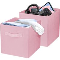 Storage Cube - 10.5 Inch Foldable Fabric Bin - For Closet Shelf Office Organization - Pink - 2 Pieces