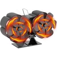 Ventilatore doppio per stufa a legna, ventilatore a doppia testa per camino con termometro integrato per stufe e caminetti a legna - Nero
