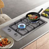 Plaque de cuisson à gaz à 2 feux - En acier inoxydable - Pour pique-nique, caravane, camping-car - 51 x 31 x 10 cm (noir)