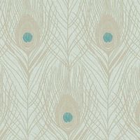 Vinyl Wallpaper Mint Cream Peacock Feather Gloss Art Deco Non Woven Decor