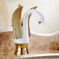 Robinet Salle de Bain Doré Laiton Massif Mitigeur Haut Robinet Lavabo Salle de Bain Robinet De Pont Monté(court,Blanc)