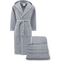 Accappatoio Uomo Donna in Cotone con Cappuccio, BEEApone® Nido d'Ape, Colore Grigio Chiaro, Asciugatura Rapida, Morbido S