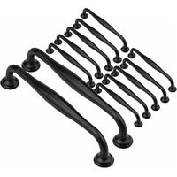 Lot de 12 poignées de meuble en aluminium noir – Entraxe 128mm – Longueur 147mm – Vis incluses pour installation facile - 12pcs