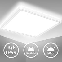 B.K.Licht Plafonnier LED ultraplat salle de bain IP44 18W 2400lm 29x29cm, blanc, lumière indirecte rétroéclairée, couleur blanc neutre 4000K