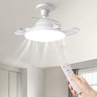 Ceiling Fan with Light Retractable Blades Remote Control 3 Levels Brightness 3 Speed Lighting 57 cm Silent Lamp for Dining Room Kitchen