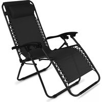Oviala – Fauteuil de jardin inclinable en acier et textilène noir – Dossier réglable en 2 positions – Pliable pour rangement facile – Support jusqu'à 100 kg