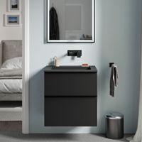 Badmöbel Unterschrank Bernstein LAVOA 60cm mit Mineralguss Waschbecken BRUXELLES Badmöbel: Schwarz matt, Metallgriff: Anthrazit matt, Waschbecken: Schwarz matt ohne Hahnloch