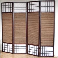Paravent 4 panneaux marron en bois et bambou 176 x175 cm PAR06010