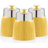 SWAN SWKA1024YELN Set 3 Botes Cocina Almacenaje 1,2 L, Plástico y Acero Inox, Especias, Té ,Café, Retro, Vintage Amarillo