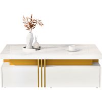 Rechteckiger Couchtisch mit 2 Schubladen und Hochglanzplatte in Marmoroptik, Modern, aus Spanplatte, Weiß