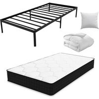 Iztoss – Ensemble sommier et matelas 90x190 cm – Lit en métal 1 place – Couette 140x200 cm et oreiller 60x60 cm – Capacité 150 kg