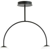 Plafoniera Moderna Utu 2 Luci In Acciaio Nero E Vetro Bianco