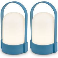 Briloner ASA 2er Set LED Tischlampe kabellos, Dimmbar, Touch, USB-C Aufladung, IP44, Blau, 9x8x15,5 cm