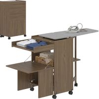 Mobile Asse da Stiro Pieghevole con Porta Ferro e Indumenti con Vano Aperto,154x55x87 cm, Marrone