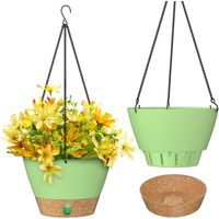 Hangende bloempot van 25 cm, tuindecoratie, bloempot met waterpeilindicator, voorzien van afwateringsgaten, met afneembare schaal, geschikt voor planten binnen en buiten (groen)