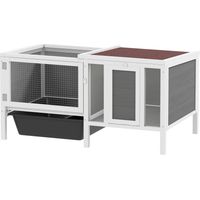 Griglia per Conigli con Casetta, Area di Corsa e Vassoio, Legno Metallo PET, 105x57,5x51,5 cm