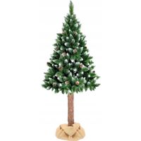 Sapin de Noël artificiel 160 cm - avec neige et pommes de pin et tronc en bois