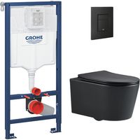 Grohe – Pack WC suspendu sans bride noir mat – Bâti-support Rapid SL – Abattant softclose – Plaque de commande anti-empreintes