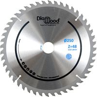 Diamwood – Lame de scie circulaire 250 mm – Alésage 30 mm – 48 dents – Pour bois tendre et exotique – Denture alternée 10° – Carbure de tungstène HM