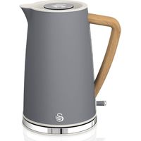 Swan Nordic Bollitore elettrico ultra veloce, senza fili, design moderno, 1,7 l, 2200 W, manico effetto legno, spegnimento automatico, grigio