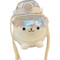 Grande bouteille d'eau de 1000 ml en forme d'ours de dessin animé, idéale pour l'été, avec paille et cordelette pour la suspendre.