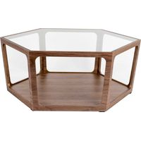 Table basse 80x92,5x34 cm en verre et décor noyer