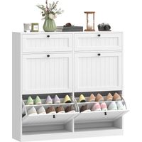 Armário de sapatos branco para 20 pares,compacto com 4 gavetas deslizantes e 2 compartimentos práticos