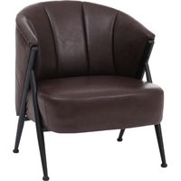Fauteuil HWC-P30, fauteuil rembourré/cocktail/club Lounge Chair Vintage Retro Industrial Métal Simili cuir- marron foncé