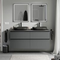 BERNSTEIN - Mueble lavabo suspendido MDF antracita mate, encimera de lavabo antracita mate, tirador cromado 120x46x62cm - LAVOA antracita mate, cromo, antracita mate