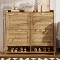Zapatero - 108,5 x 24 x 100 cm - con 4 puertas de listones de madera - estructura metálica y estante - poco voluminoso - Madera