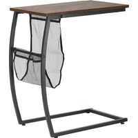 HOMCOM Mesa Auxiliar para Sofá y Cama Mesita Auxiliar Pequeña en Forma de C con Bolsillo de Almacenaje Estilo Industrial para Salón 53x35x64,5 cm Marrón Rústico