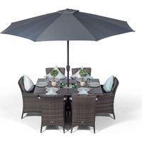 Savannah Rectangle 6 Seat Rattan Dining Set with Ice Bucket Drinks Cooler - Grey