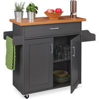 Relaxdays Kitchen Trolley, Counter Top, H x W x D approx. 90 x 39.5 x 114 cm, Metal & MDF, Grey/Natural
