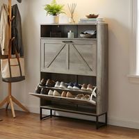 MAXLEAD Meuble à chaussures étroit à 2 tiroirs basculants, Gris