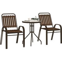 Conjunto de Jardín Exterior de 3 Piezas con 2 Sillas Apilables y Mesa Redonda de Vidrio Templado para Balcón Terraza