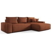 Canapé d’angle tissu tressé convertible avec coffre NINA angle droit-Orange-angle droit