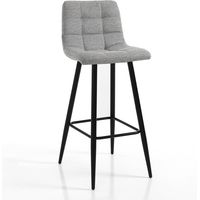 Barhocker aus grauem Stoff und schwarzem Metall Amelie Light Grey