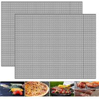 2pcs Grill Mesh, 33 40 Cm, Black Teflon Grill Mats, Heat Resistant Grill Mesh, Cuttable Grill Mesh, Grill Mesh Cooking Mats For Outdoor Grilling