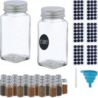 Relaxdays – Lot de 36 pots à épices en verre 120 ml – Entonnoir et étiquettes inclus – Couvercle doseur pour assaisonnement précis – Transparent