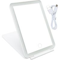 LED Rechargeable Travel Vanity Mirror Folding Portable Lighted Makeup Beauty Mirror with Dimmable Touch Screen