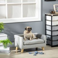 Canapé pour Chien et Chat Style Scandinave avec Coussin Rembourré en Velours et Bois, 64x45x36cm, Gris