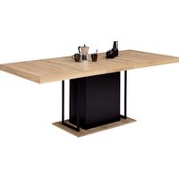 Idmarket – Table à manger extensible rectangle 160-200 cm – 6-10 personnes – Bois mélaminé effet hêtre et noir – Piétement métal robuste