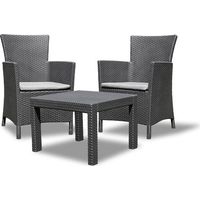 Keter Lounge Set Rosario Balcony 2x Sessel und 1x Tisch, Rattanoptik, Kunststoff, graphit inkl. Sitzkissen, perfekt für Balkon, Terrasse oder Garten, wetterfest und UV-beständig