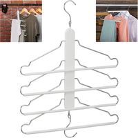 4x Gruccia Multipla, 4 Stampelle Appendiabiti con Asta per Pantaloni, Appendino Legno Metallo Salvaspazio, Bianca