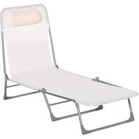 Chaise longue de jardin pliante avec dossier inclinable et coussin. En métal et textilène. 182 x 56 x 28 cm. Couleur crème.