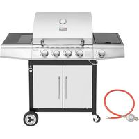 Gasgrill 4+1 Brenner Grillwagen mit automatischer Zündung,integriertem Thermometer und Unterschrank Edelstahl Brenner mit 14,5 kW Camping Gasgrill für Outdoor Barbecue Silber Royal Gourmet