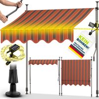 tillvex Klemmmarkise 350 cm Orange/Anthrazit mit Solar LED mit Handkurbel Balkon Balkonmarkise ohne Bohren Markise UV-beständig & höhenverstellbar Sonnenschutz wasserdicht